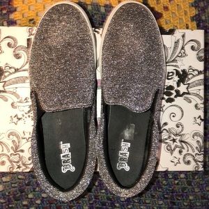 Silver sparkly canvas sneakers